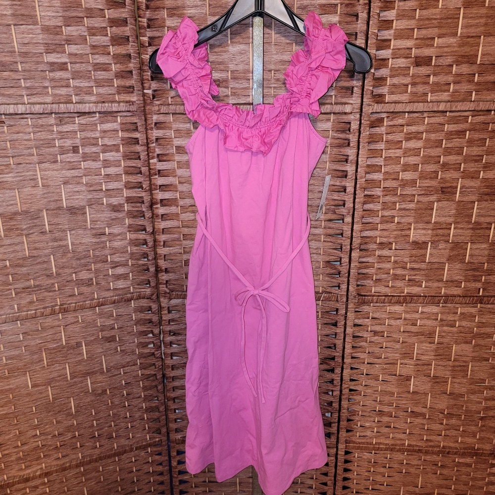 Donna Morgan Shot A-Line Ruffle Midi Cocktail Dress Strawberry